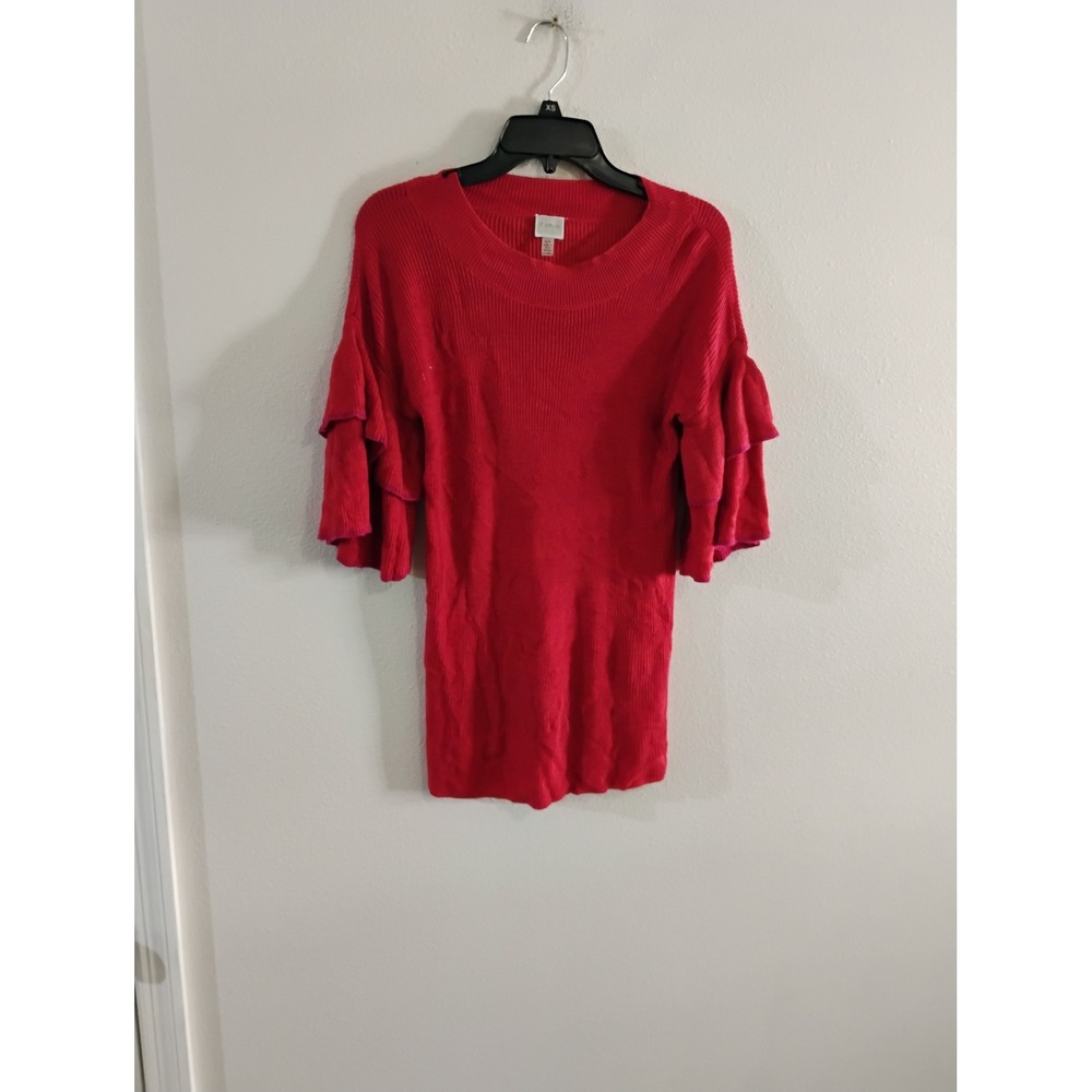 Cupio Womens Red Ribbed Knit Tiered Ruffle Sleeve Scoop Neck Sweater Top Small